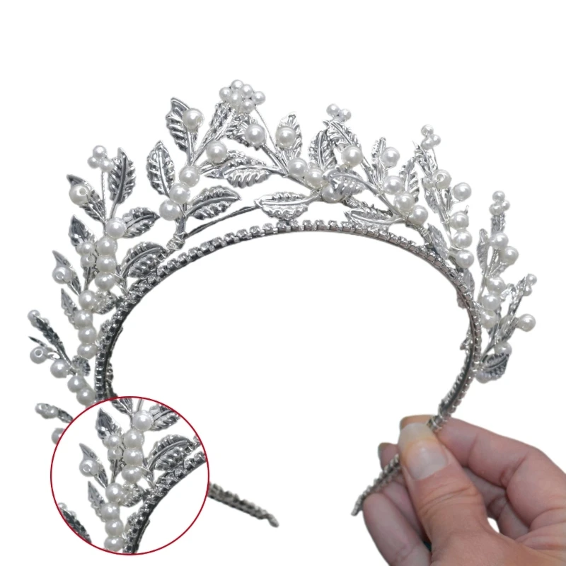 

Elegant Leaf Artificial Pearls Headband Crystal Rhinestones Headwear Wedding Hair Accessory for Bride and Bridesmaids