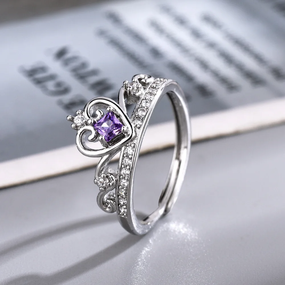 Ellie Princess Crown Ring For Women Fashion Wedding Jewelry Accessories Gift Silver Plated Adjustable Crown Heart Princess Ring