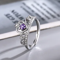 Ellie Princess Crown Ring For Women Fashion Wedding Jewelry Accessories Gift Silver Plated Adjustable Crown Heart Princess Ring