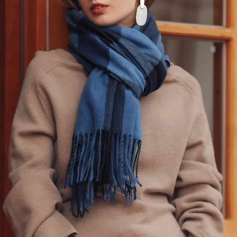 ฤดูหนาวผ้าพันคอลายสก๊อตผู้หญิงนุ่มผ้าคลุมไหล่หนาผ้าพันคอผ้าพันคอผ้าพันคอสุภาพสตรีสายรุ้งพู่ผ้าพันคอ Hairy พิมพ์ผ้าคลุมไหล่