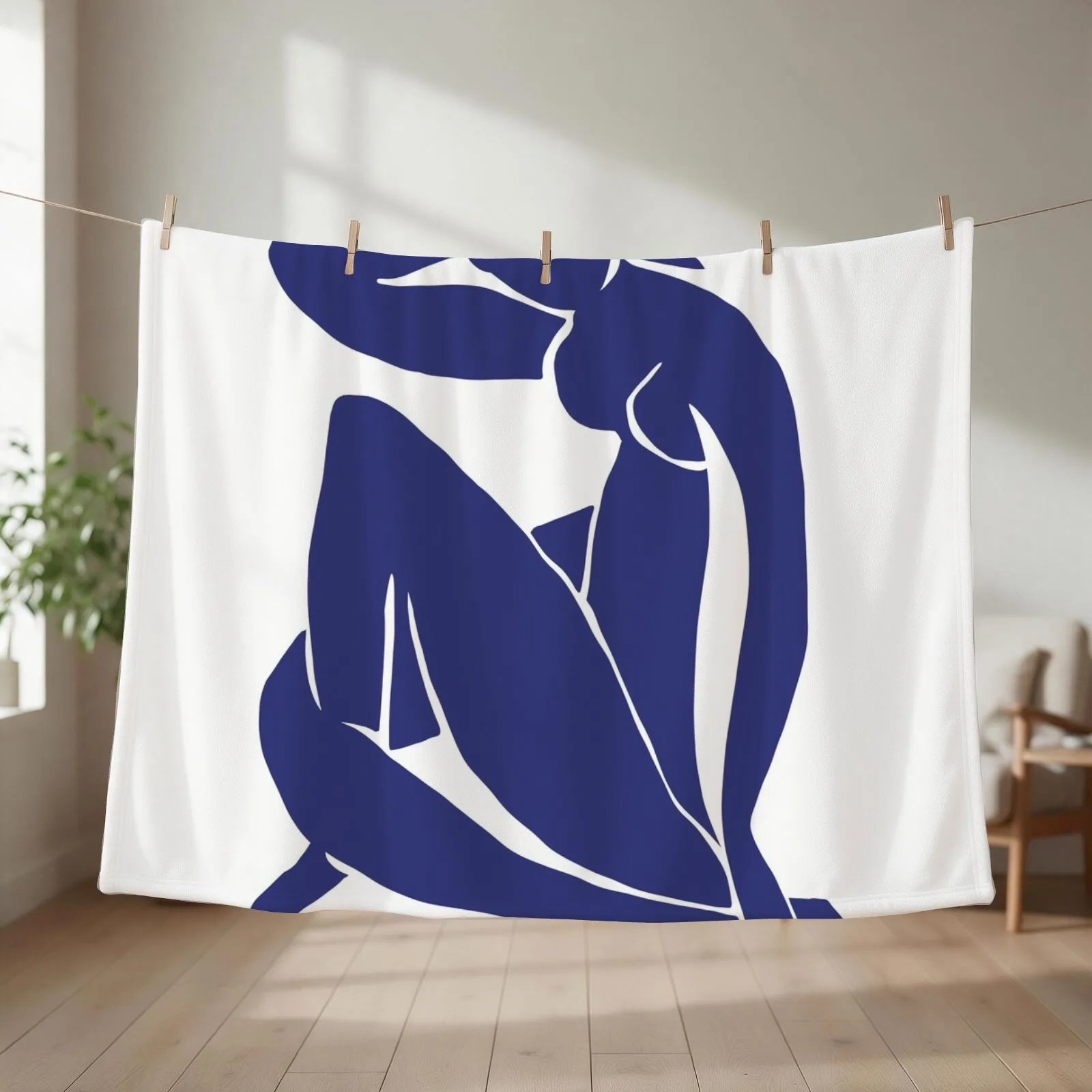 Matisse Cut Out Figure #2 Blue Throw Blanket couch cozy soft plush fuzzy picnic outdoor blanket
