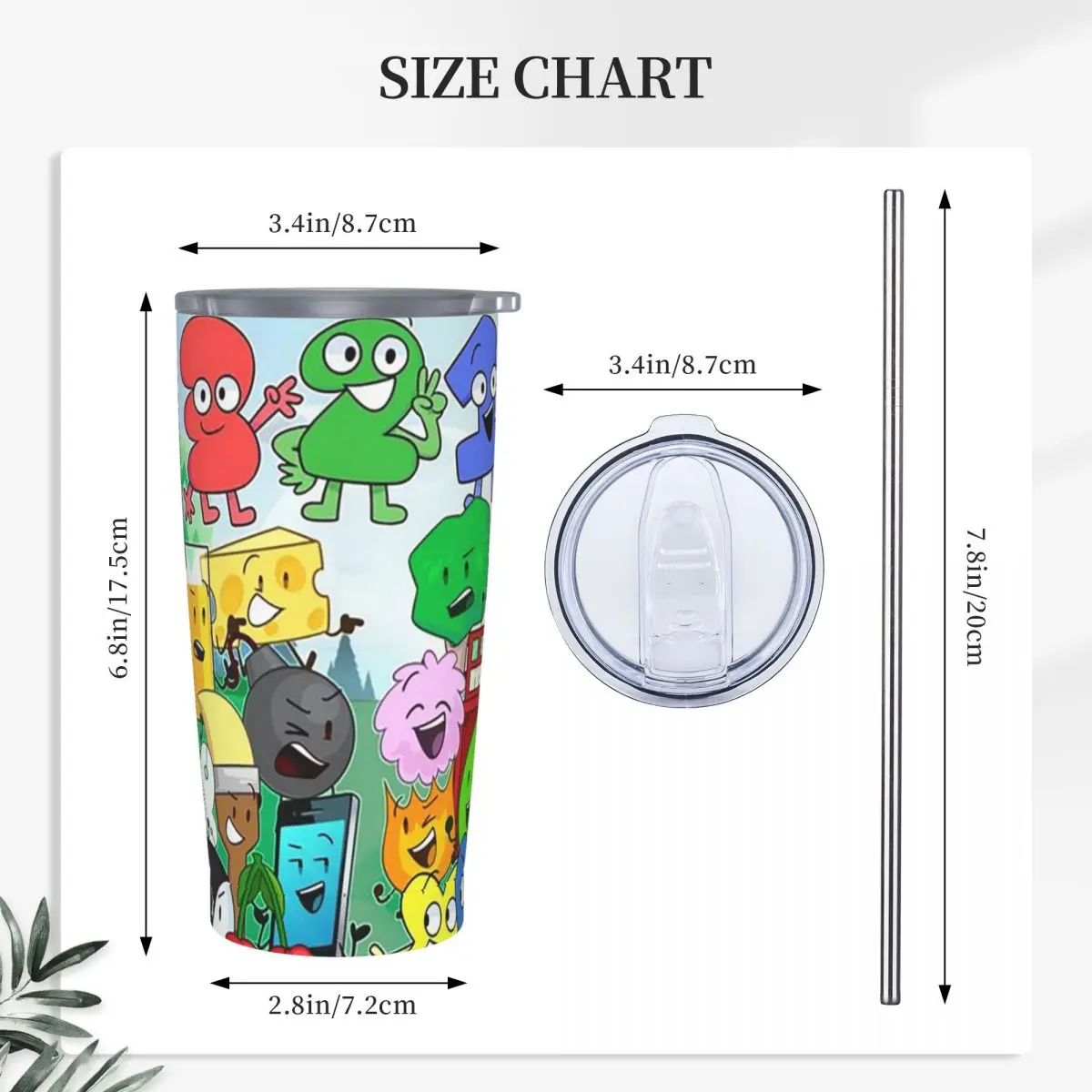 BFDI Inanimate Battle For Dream Island Anime Stainless Steel Tumbler Vacuum Insulated Mugs Thermal Cold Cup Straws With Lid 20oz