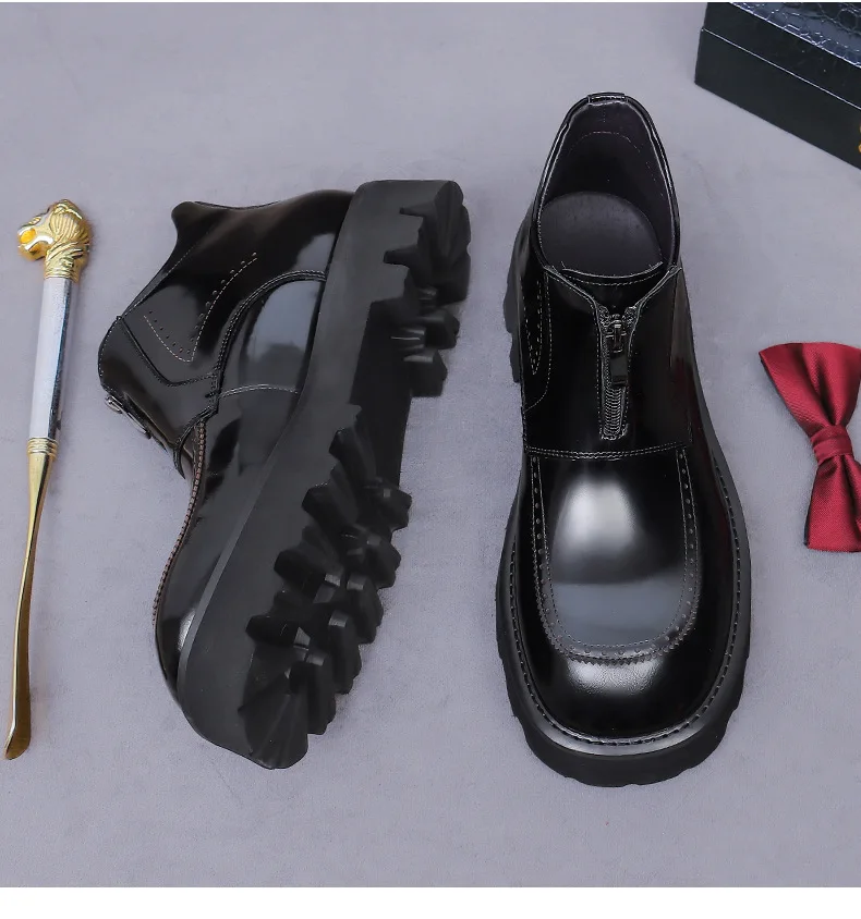 

Мужские ботинки-броги на толстой подошве с молнией, из градиентной лакированной кожи, для делового стиля, нескользящие, мужская обувь, распродажа