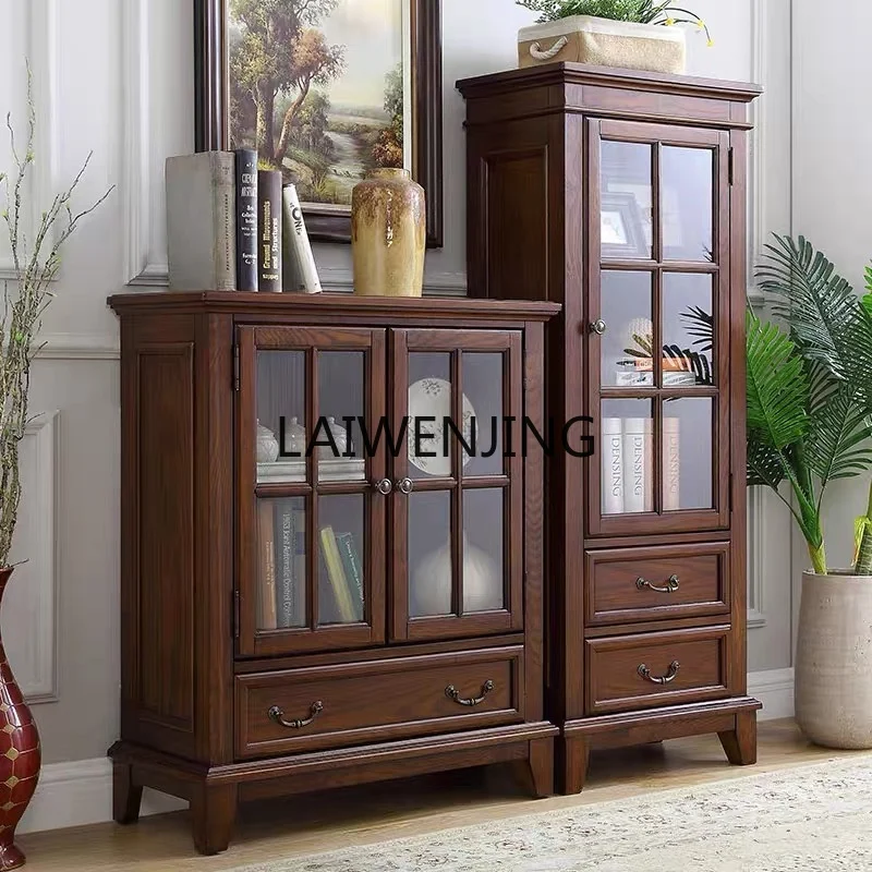 خزانة عرض زجاجية بباب واحد ومزدوج من الخشب الصلب HLZ لتزيين غرفة المعيشة وخزانة جانبية لتناول الطعام المنزلية