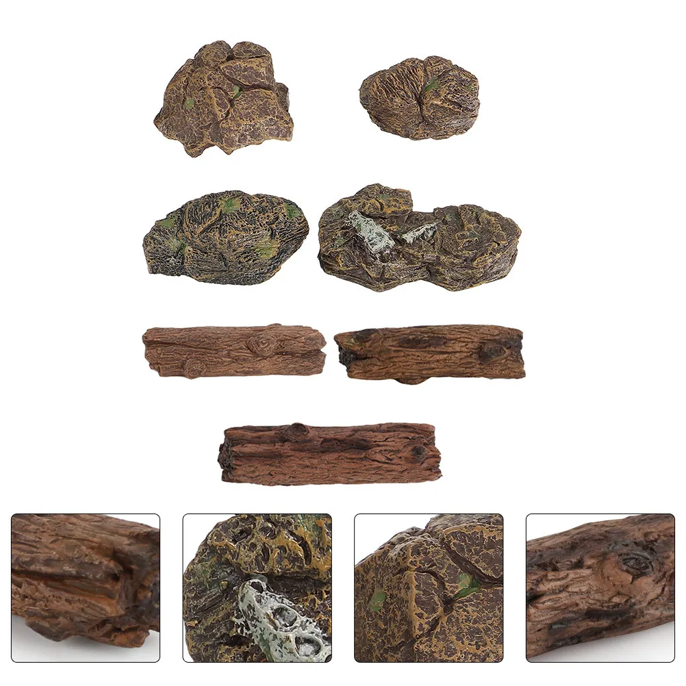 7pcs Realistic Sand Table Stone Stump Set For Fairy Garden , Mini Landscape Scene Ornament Play Collection