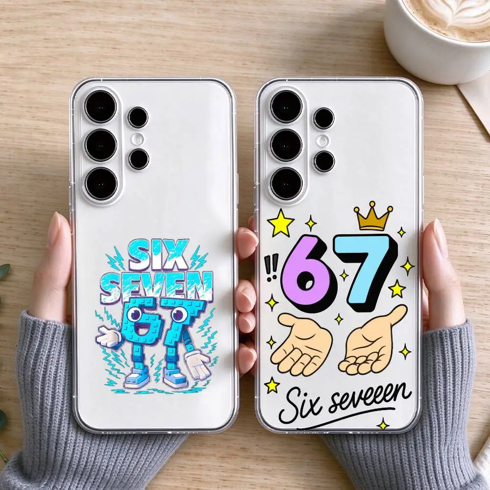 Six Seven 67  Phone Case Transparent Silicone Soft For Samsung S25,S24,S21,S22,S23,S30,Ultra,S20,Plus,Fe Gift