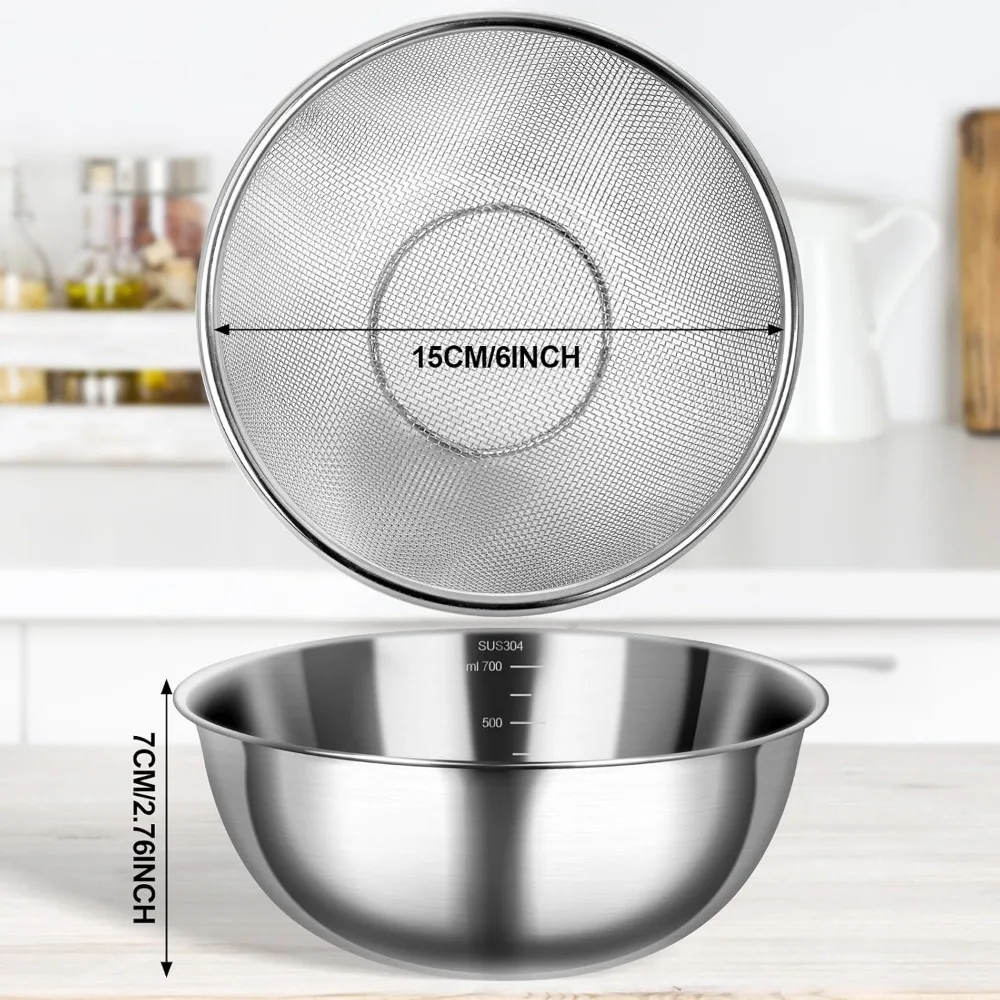 2 conjuntos de mini coador de aço inoxidável 304 com tigela microporosa, cestas de frutas de 1 qt, coador pequeno para frutas e morango