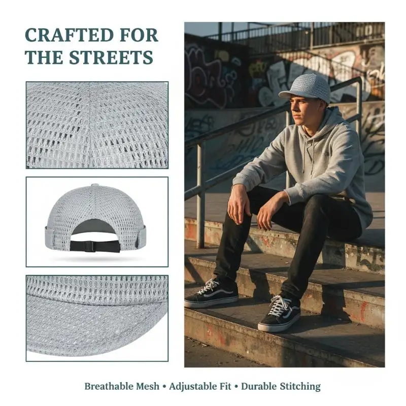 Unisex Breathable Mesh Docker Beanie Brimless Melon Skin Hat Summer Lightweight For Outdoor Camping