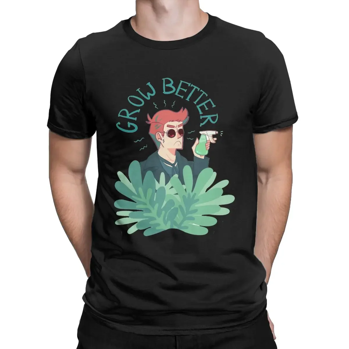 Good Omens T-Shirts Men Crowley and Plant Humorous 100% Cotton Tee Shirt Crewneck Short Sleeve T Shirt Summer Tops