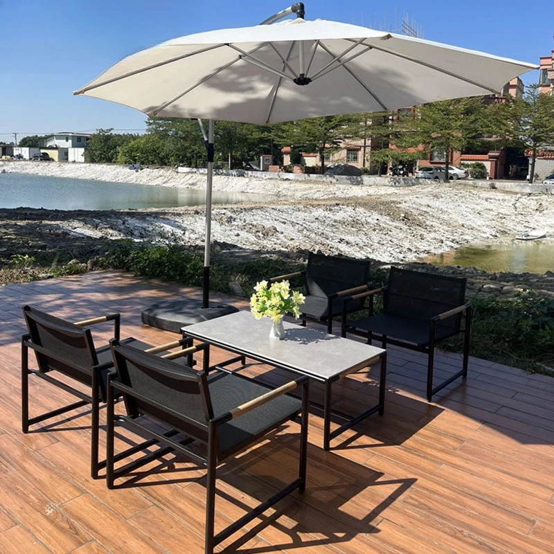 

Nordic outdoor creative plastic wood tables and chairs balcony rattan chair villa courtyard leisure outdoor cafe rope weaving