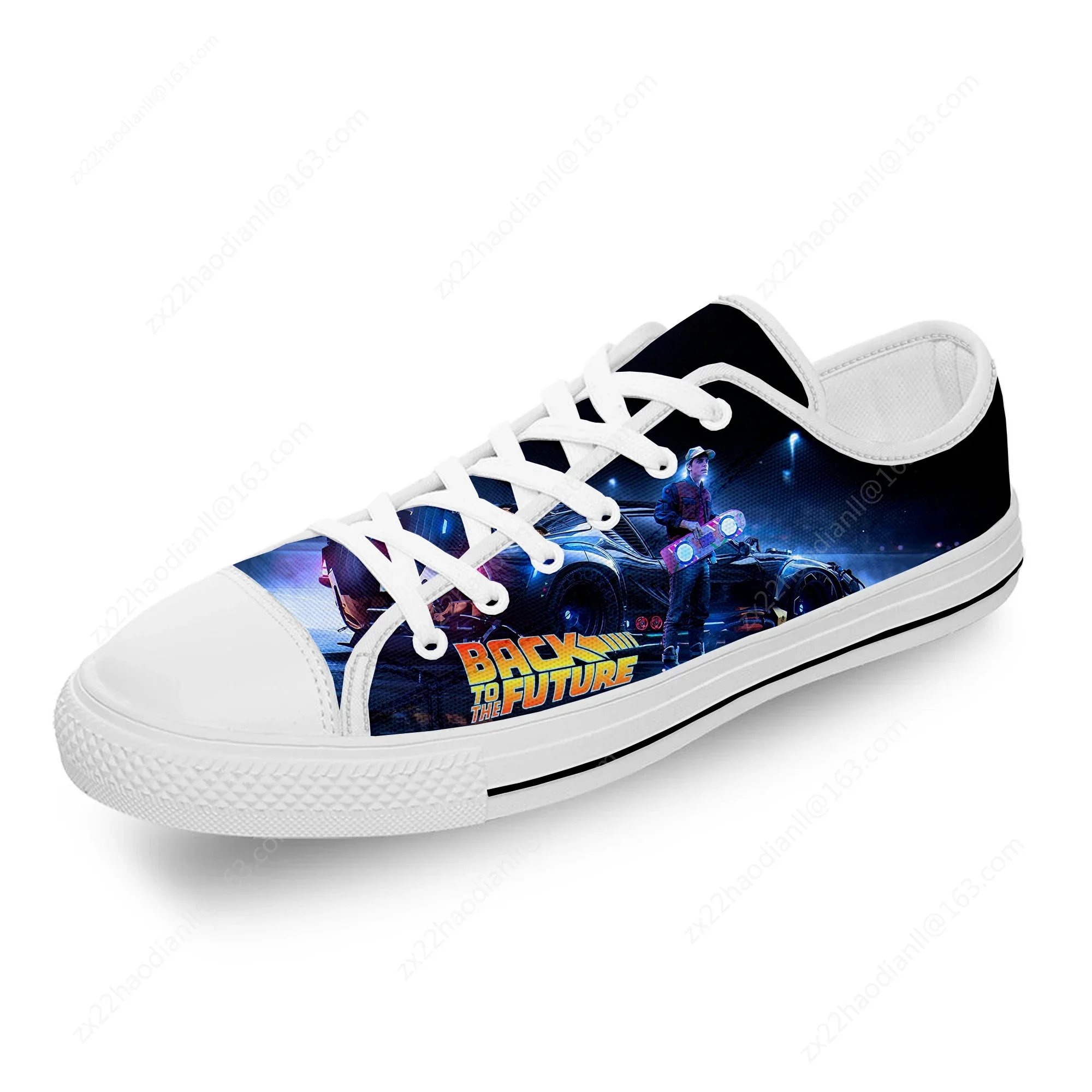 Movie Back To The Future Funny White Cloth Fashion 3D Print Low Top Canvas Shoes Men Women Lightweight Breathable Sneakers view 3