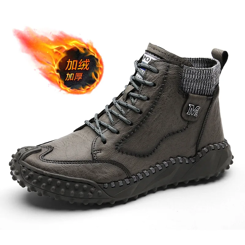 Inverno quente sapatos casuais masculinos moda artesanal botas masculinas confortáveis botas de tornozelo ao ar livre botas de caminhada de alta qualidade