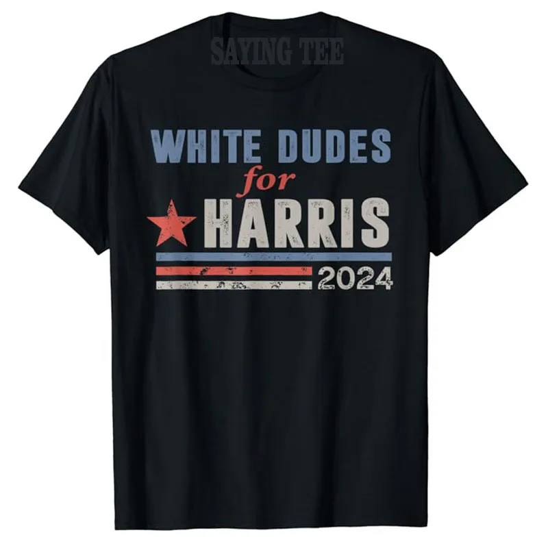 

White Dudes for Kamala Harris T-Shirt Humor Funny Short Sleeve Campaign Tee Letters Printed Us America Flag Saying Top Cool Gift