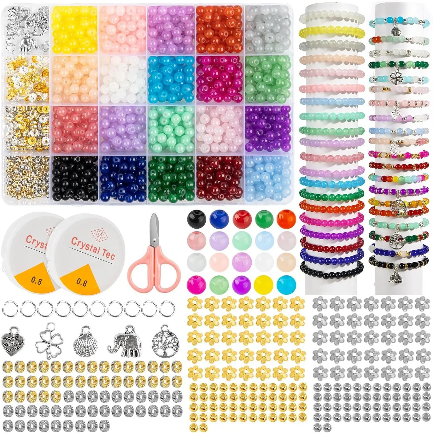 1400PCS/1258 Vibrant Glass Crystal Beads-6mm for Jewelry Making 28 Colors Crystal Beads for Bracelets Jewelry Making DIY Crafts