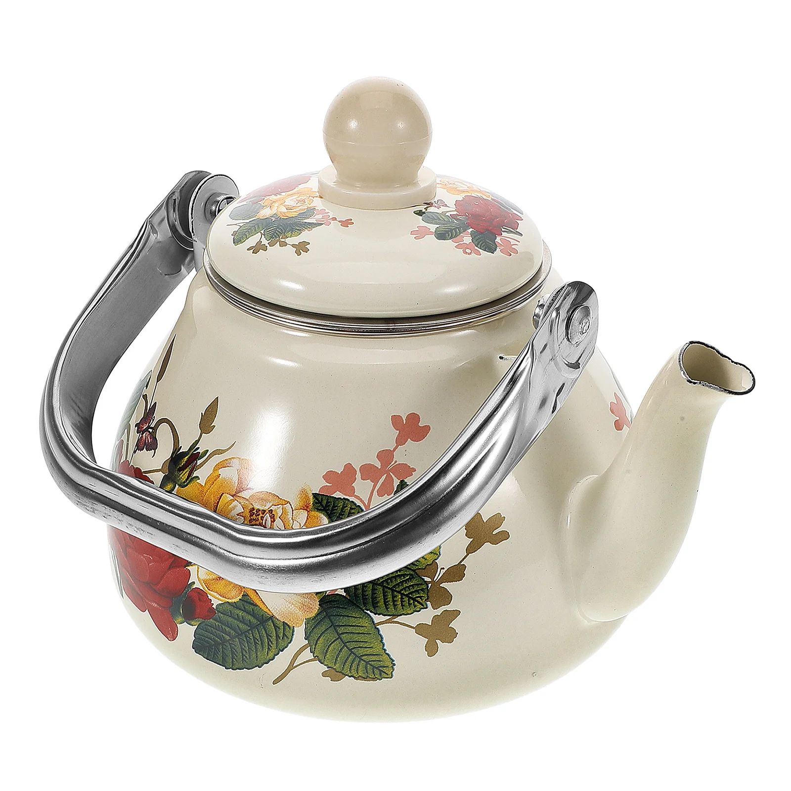 

Enamel Teapot 1L Large Capacity Retro Kitchen Tea Kettle Stovetop Pot Strainer Flower Design Heat Resistant Easy Clean
