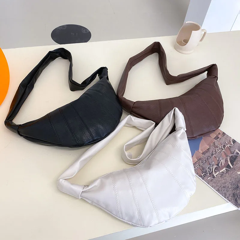 Korean Fashion Women's Bag Solid Color Waist Bag Creative Croissant Crossbody Bag Single Shoulder Large Capacity Outdoor