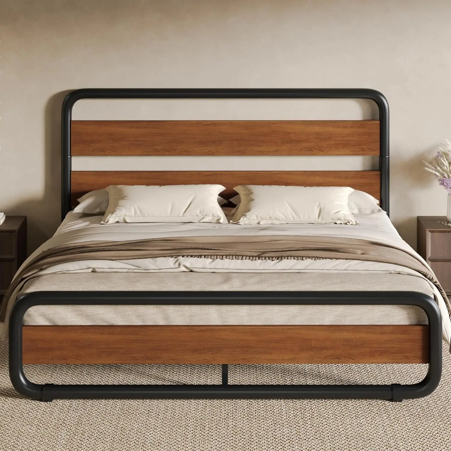 

Wooden Headboard and Footboard, Heavy Duty Platform Frame with Under-Bed Storage, Noise Free