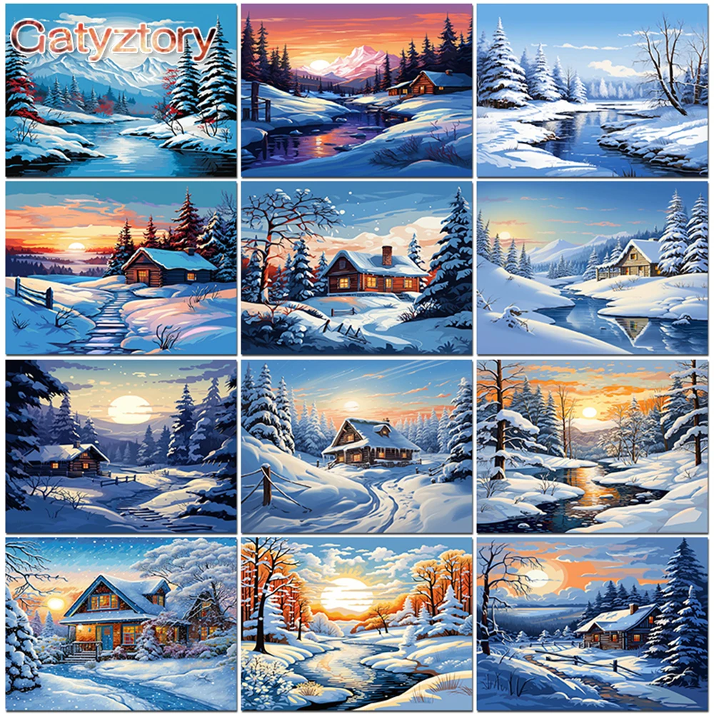 GATYZTORY pittura con i numeri fai da te inverno neve scena stanza Wall Art pittura ad olio senza cornice per adulti decorazione della casa regalo