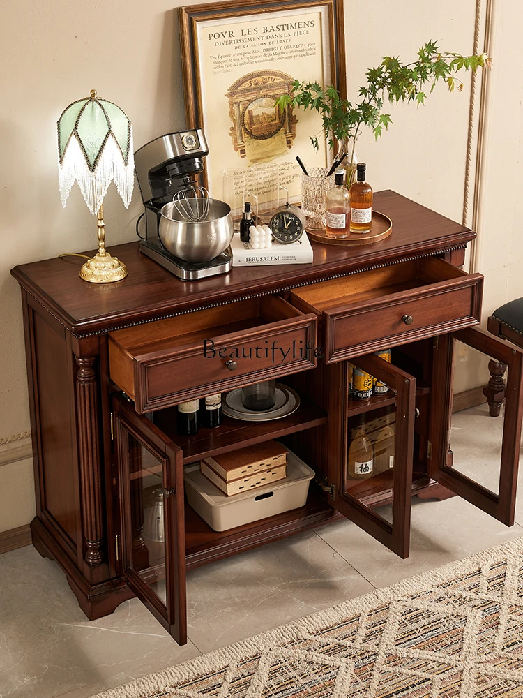 American Solid Wood Sideboard Three-Door Black Walnut Wall Locker Storage