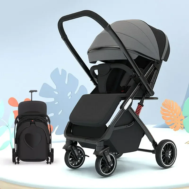 

Baby Stroller Lightweight Foldable Two-way High Landscape Four-wheel Shock Absorption Baby Handcart Stroller