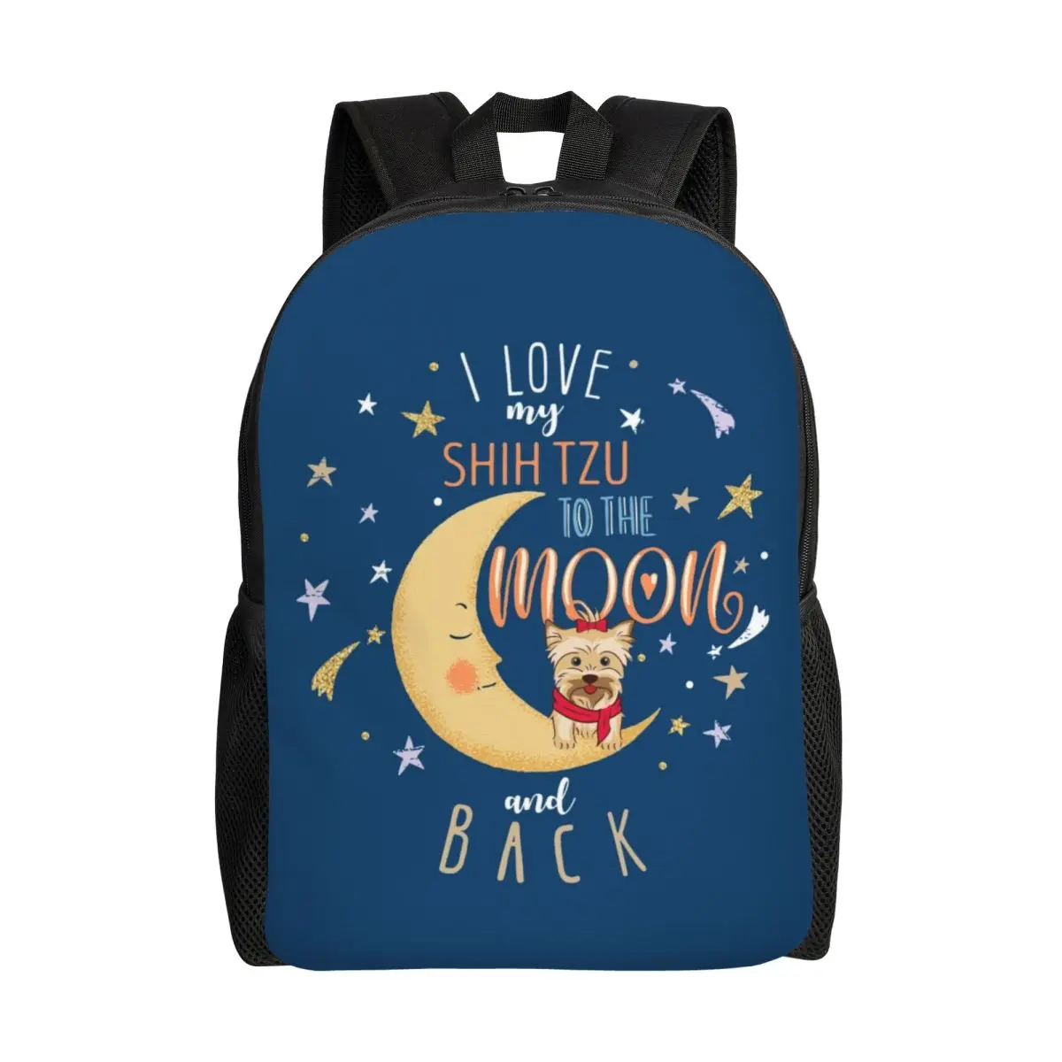 Shih Tzu Puppy To The Moon Backpack for Women Men Water Resistant School College Animal Dog Cartoon Bag Printing Bookbag