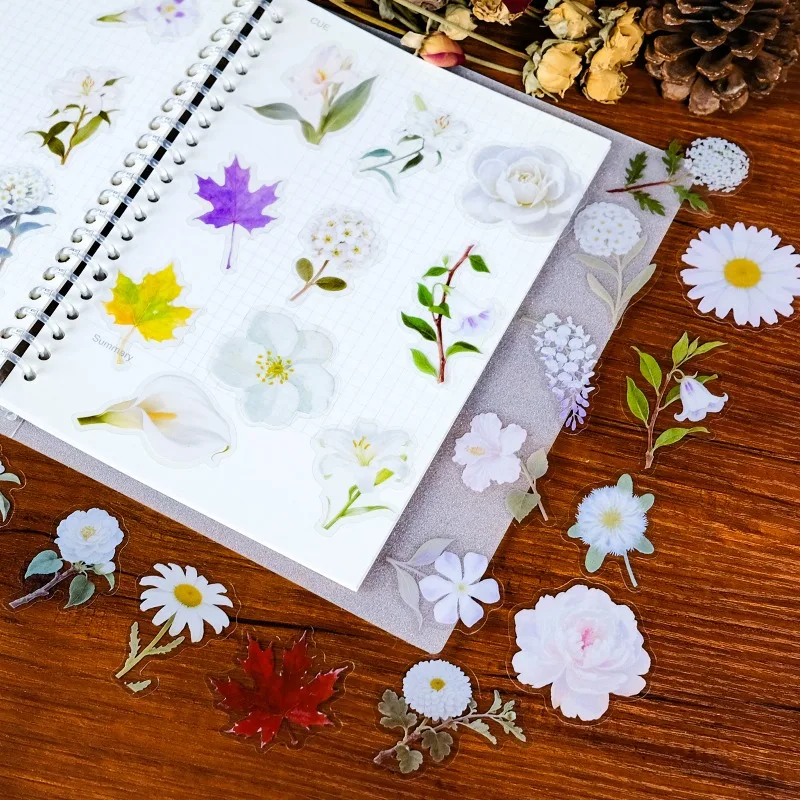 56 Uds personalidad de dibujos animados pequeña flor blanca mascota creativa Graffiti decoración pegatina