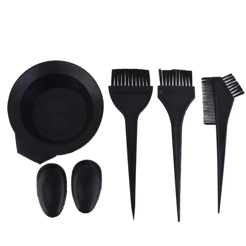 Salon Hair Color Dye Bowl Comb Brush Set Hairdressing Tint Tools - Black