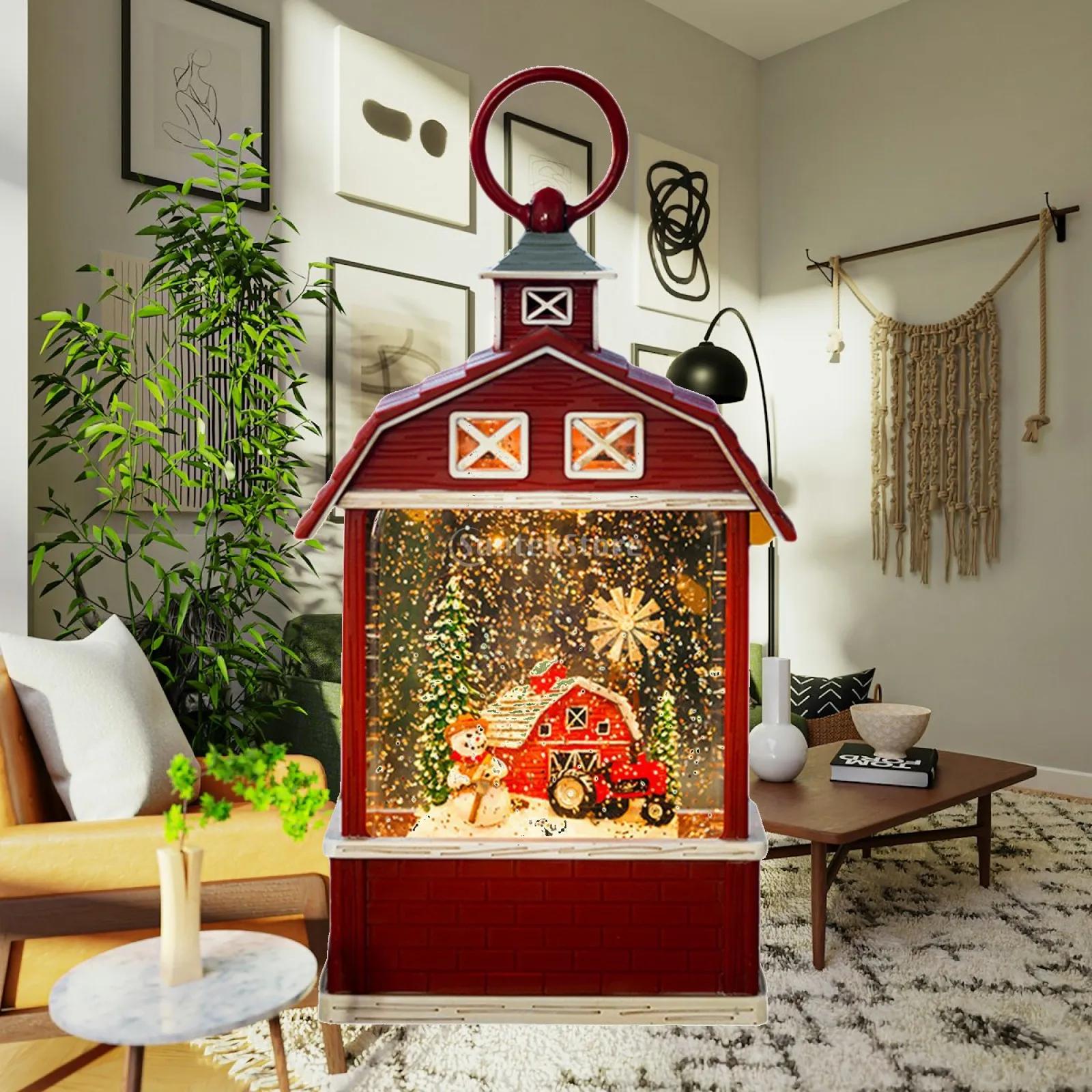 Shimmering Music Box Snow Globe Lantern Christmas Tree Scene for Gift Giving Party Centerpiece Display