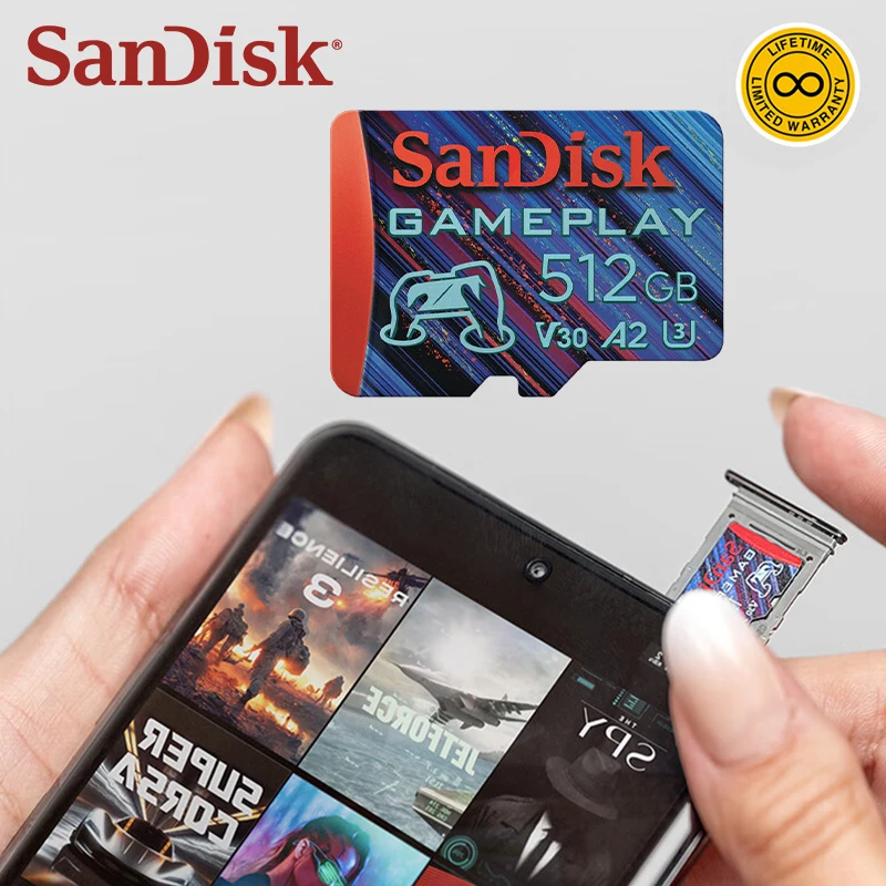 Карта памяти SanDisk A2 V30 microSD для мобильной и портативной консоли Игровая карта U3 C10 Micro SD для телефона, планшета 1 ТБ 512 ГБ 256 ГБ