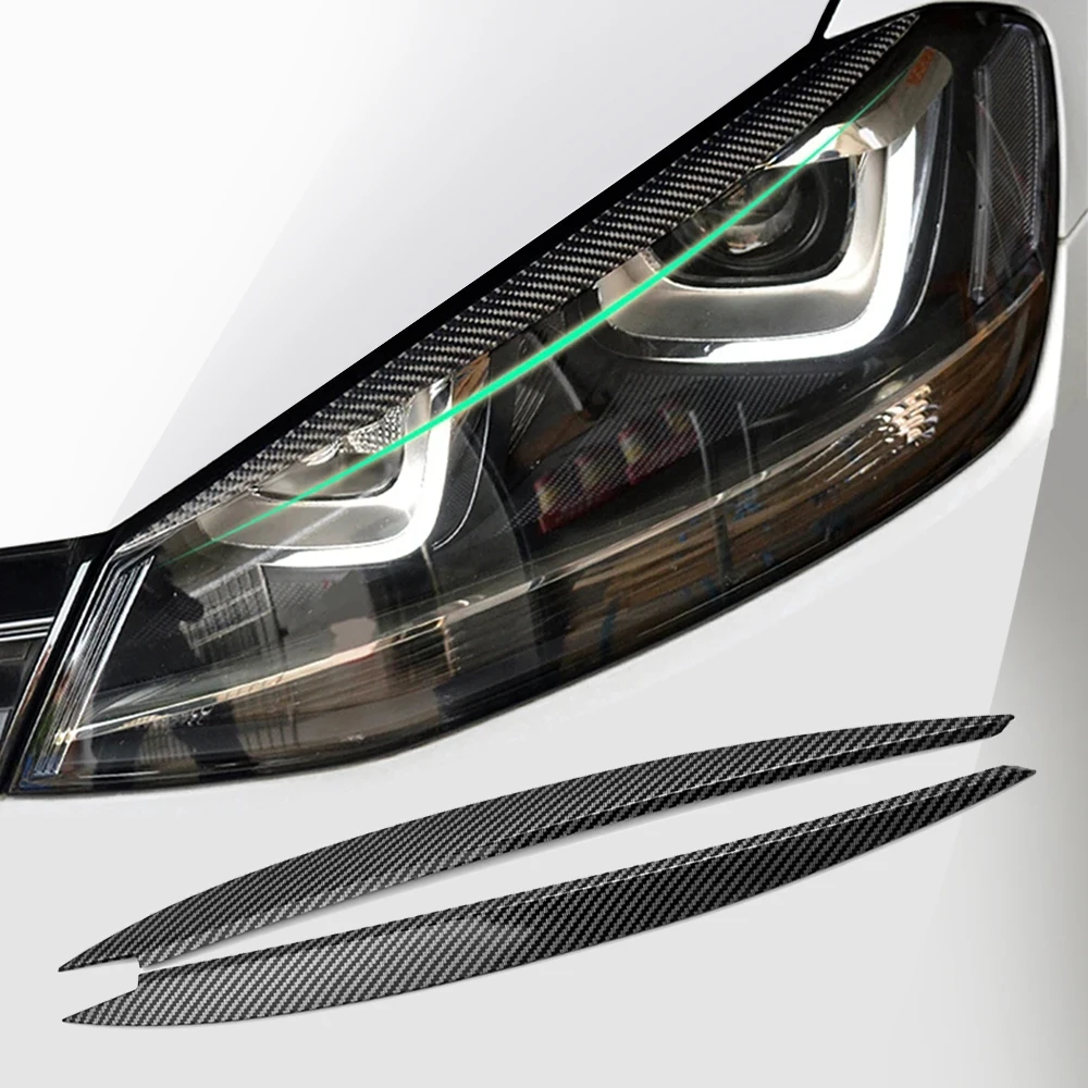 2Pcs Headlight Eyebrow Eyelid Cover Trim ABS Carbon Black Fiber Striking For VW Golf 7 Vii Gti GTd R MK7 2013-2017