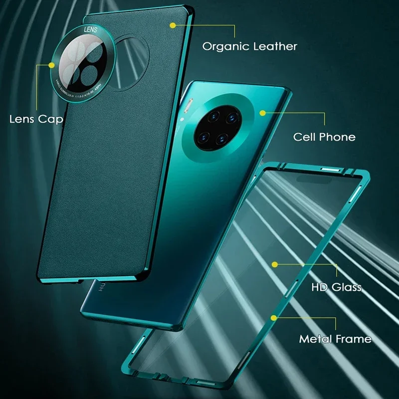 حافظة حماية لهاتف هواوي بورا 70 80 برو ميت 30 40 60 70 برو من الزجاج المقسى غطاء هاتف جلدي مزدوج الجوانب حماية ممتص للصدمات