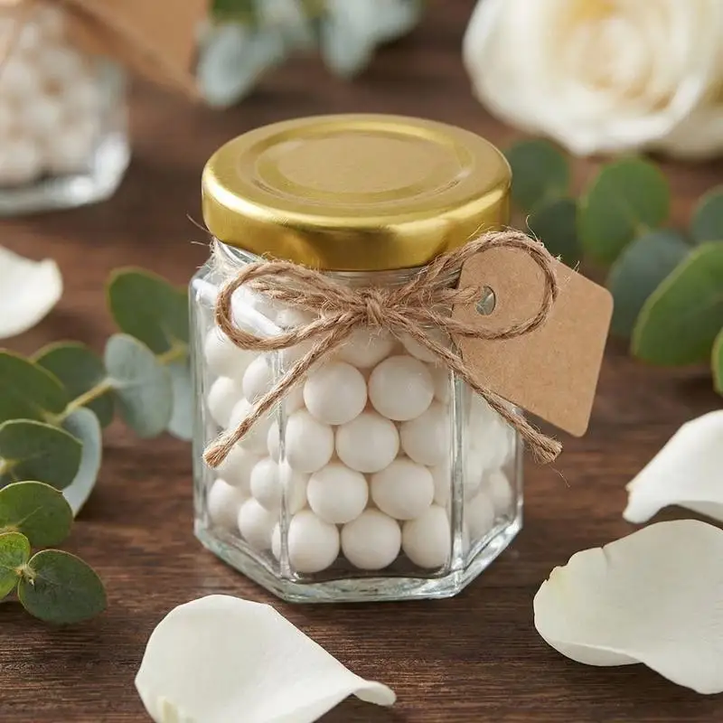 3/5pcs 45ml Mini Hexagonal Jars With Lids For Wedding Gifts Party Favors Jam Honey Spice Storage Clear Bulk Containers