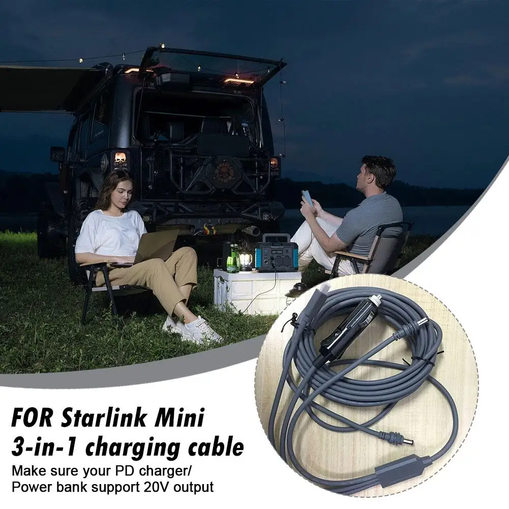 Starlink Mini 3-in-1-DC 전원 케이블 야외 캠핑 연장 코드 전원 충전 Lin J1B7 용 미니 Type-c 충전 케이블