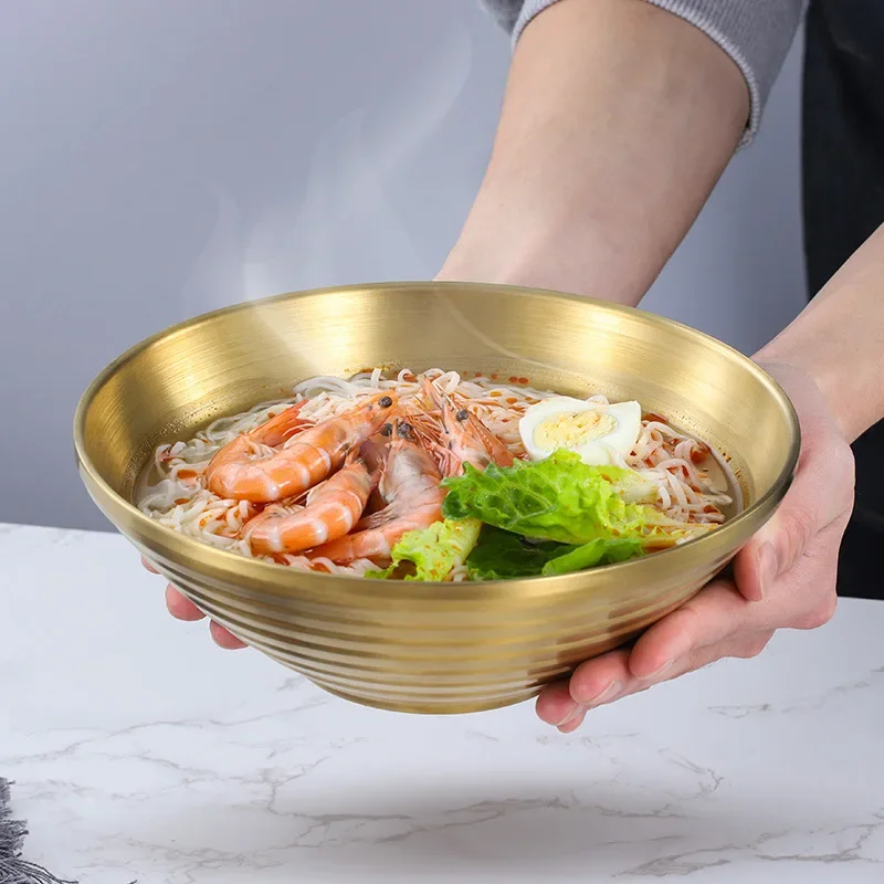 

Gold Ramen noodle Bowls Stainless Steel Instant Noodle Bowls Soup Rice Bowl with Chopsticks spoon Metal dinnerware Kitchen tools