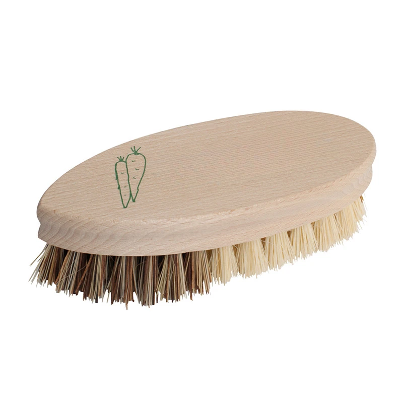 Kitchen cleaning seafood brush with natural solid wood handle, coconut brown sisal