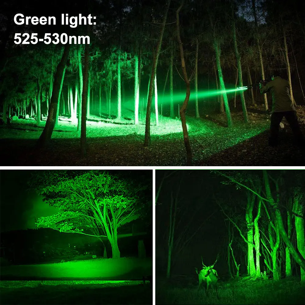 15W Powerful M7 Professional Green Red LED Hunting Flashlight Tactical 1-Mode Torch Predator Handheld Lantern Power by 18650