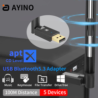 AYINO 100M USB Bluetooth 5.3 Dongle Adapter aptX for PC Wireless Speaker Printer Mouse Keyboard Audio Receiver Transmitter