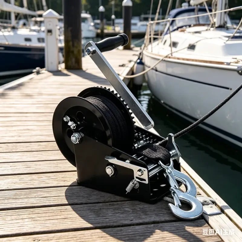 3000lbs Manual Boat Winch Aluminum Hand Crank Trailer Winch with 15m Wire Rope Quick Release Handle for Marine Lifting Gear