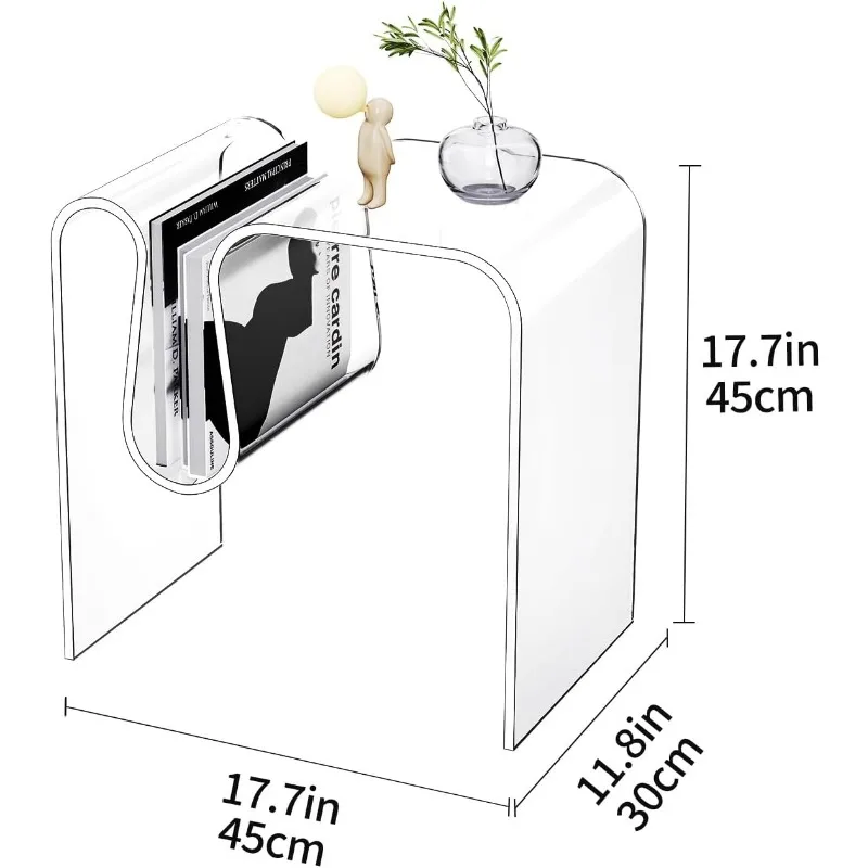 Table d'appoint en acrylique, petite table d'appoint pour salon, table de chevet pour chambre à coucher Lucite Table de chevet (1, transparente, 17.7*17.7*11.8)