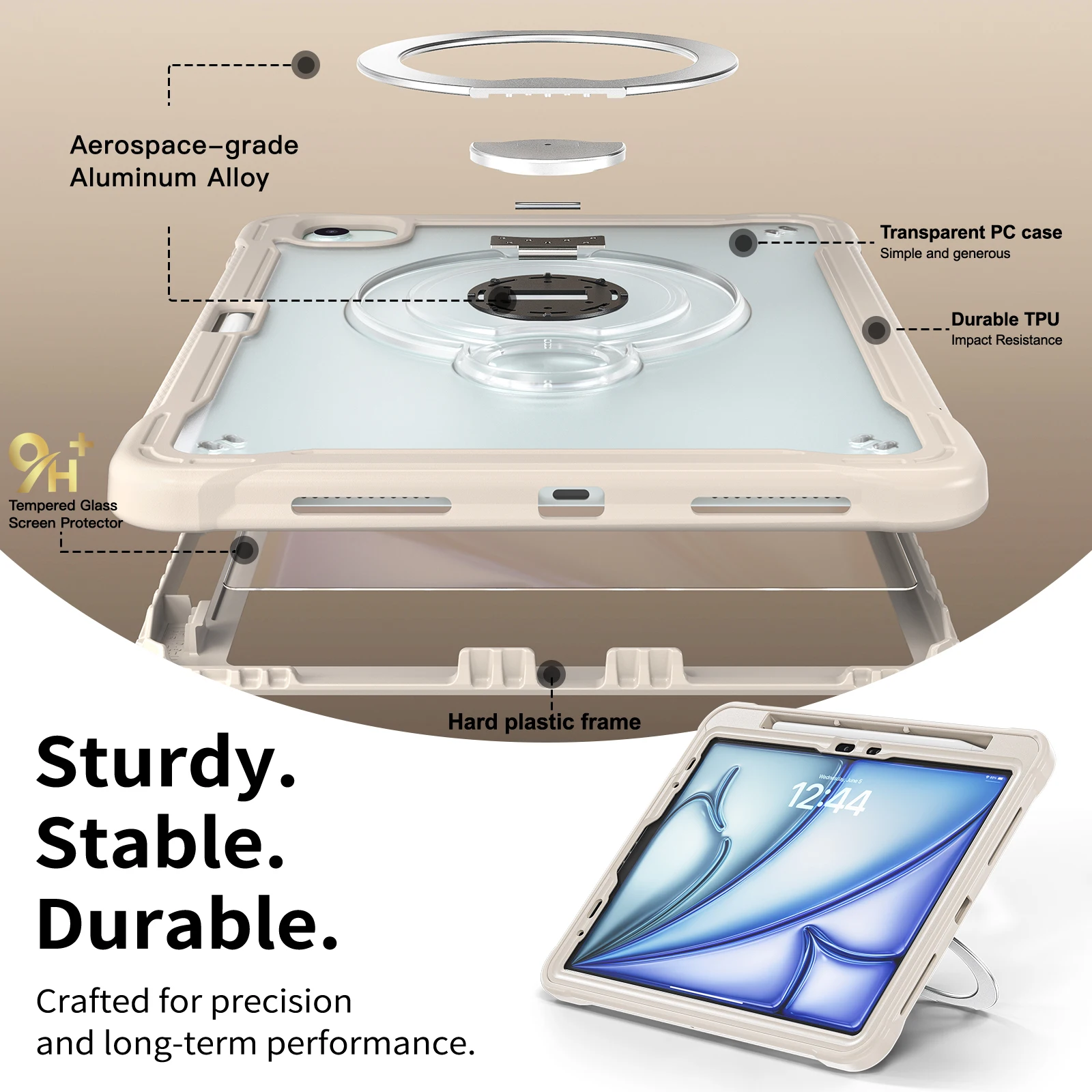With Built-in Tempered Glass Screen Protector Case For iPad Air Pro 11 4 5 2026 2025 2024 2018-2022 Rotating Stand Clear Cover