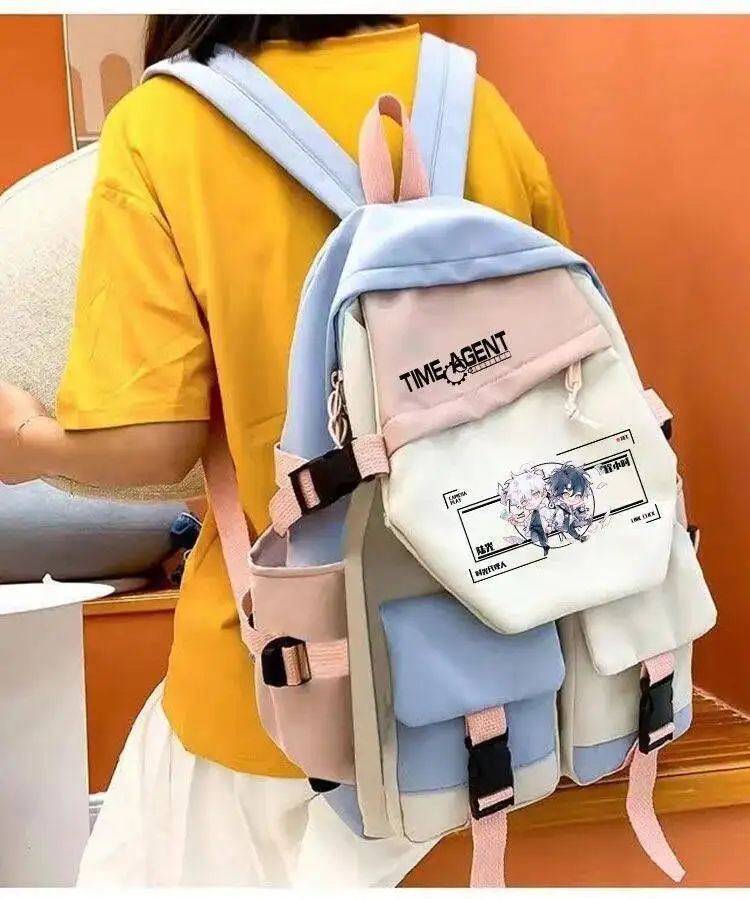 Juego de Anime negro Rosa enlace Click estudiantes adolescentes Mochilas escolares Mochilas de gran capacidad para lindo Kawaii