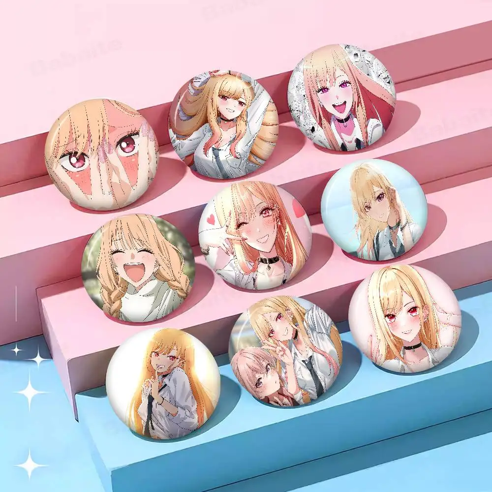 My Dress-Up Darling M-Marin Kitagawa Tinplate Soft Button Pin Brooch Metal Badge Custom Jewelry Accessories Hat Bag Lapel