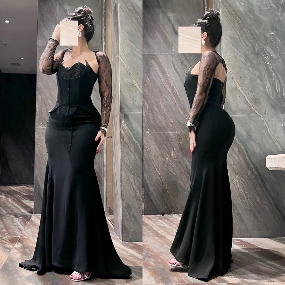 تخصيص جيرسي الطية الدانتيل الساحرة خارج على الكتف البوق فساتين طويلة مناسبة مخصصة مساء اللباس حزب أنيق