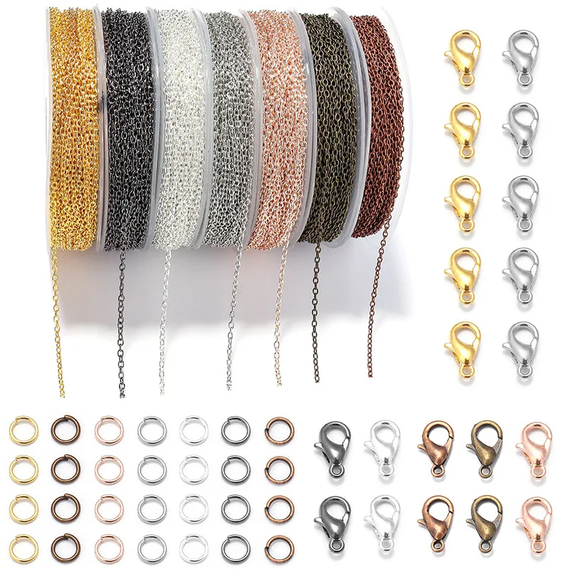 سلاسل صنع المجوهرات لقلادة وأقراط وسوار مستلزمات صناعة المجوهرات مع مشابك جراد البحر وحلقات القفز للحرف اليدوية