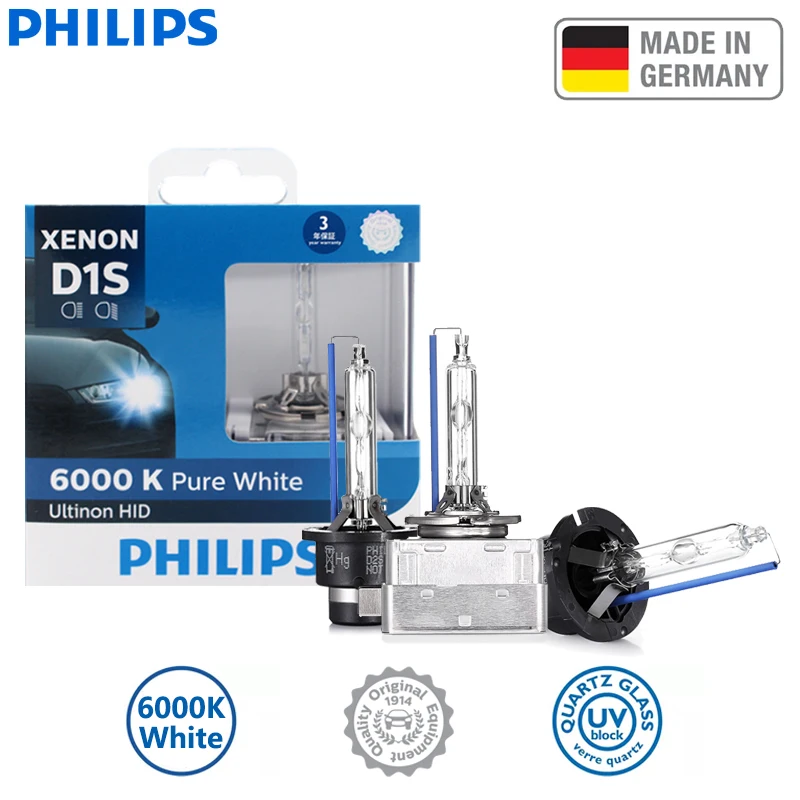 PHILIPS Original Ultinon HID Xenon WX D1S D2S D2R D3S D4S Headlight Bulb 35W 6000K Cool White High Low Beam Genuine Germany Made