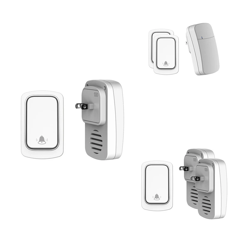 Wireless Doorbell No Battery Required Waterproof Self-Powered Door Bell Sets Home Outdoor Kinetic Ring US Plug-FS-PHFU