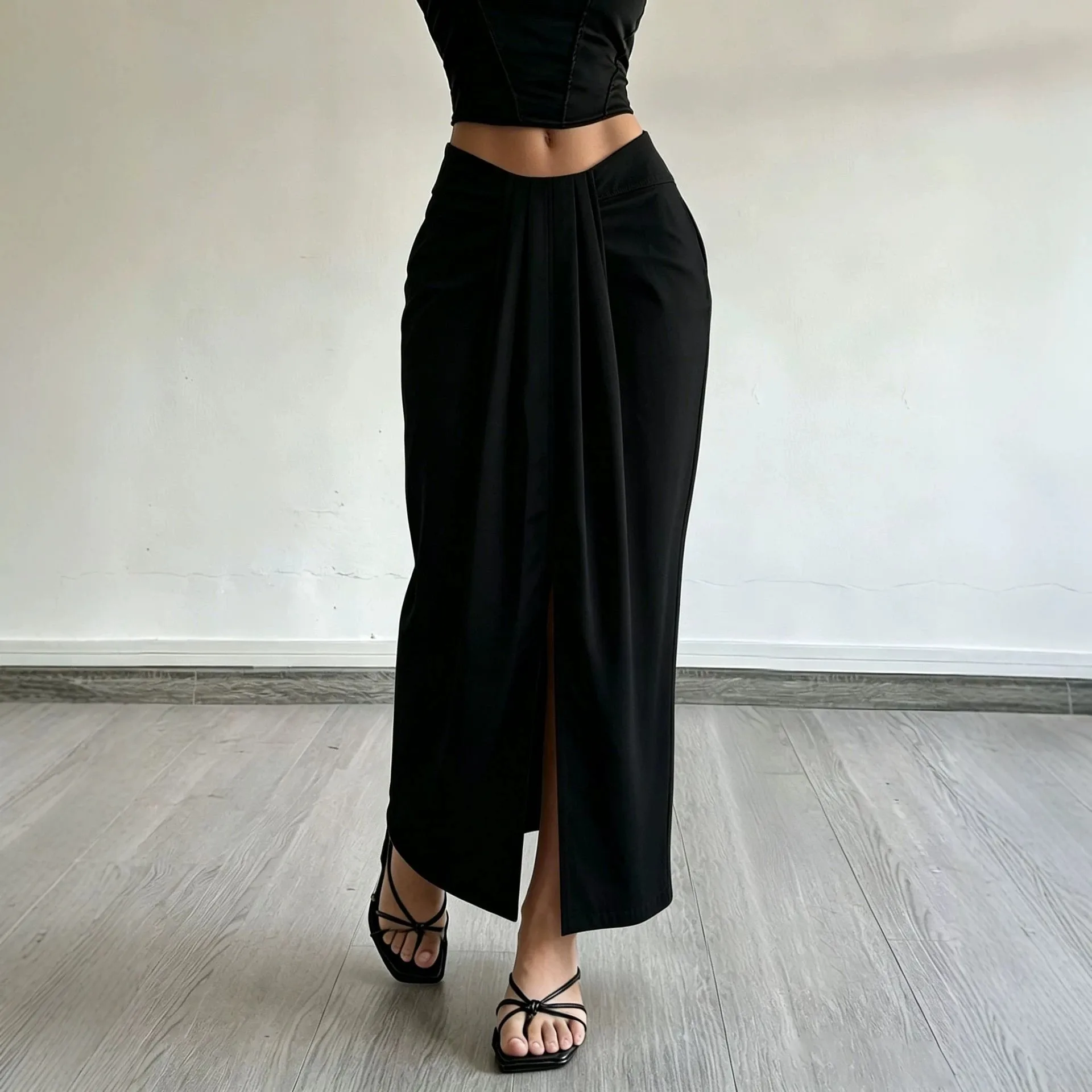 Relaxed Casual Gown Maxi Length with Long Skirt Daily Intellectual Style Professional Interview Dress Pleated Summer for Women