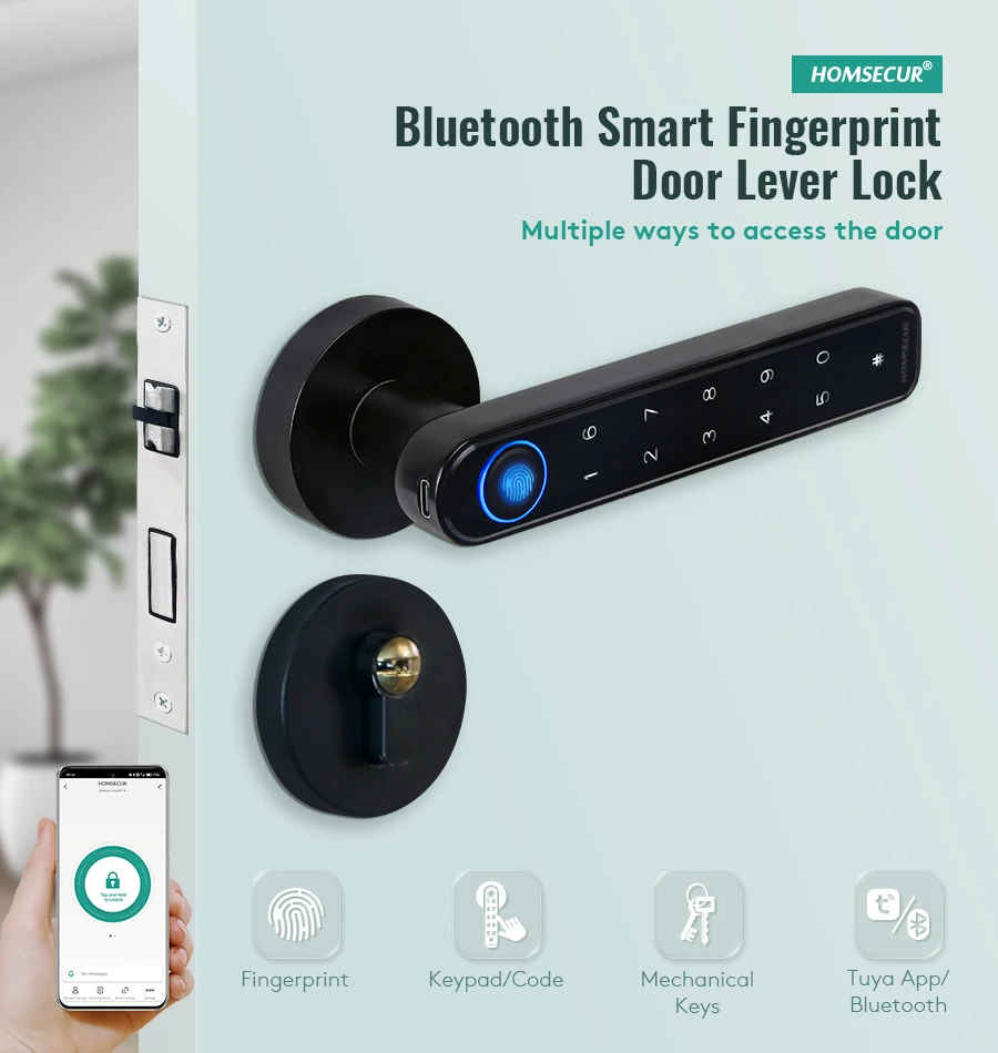 HOMSECUR Fingerprint Door Lock Password Keyless Entry Door Handle APP Control