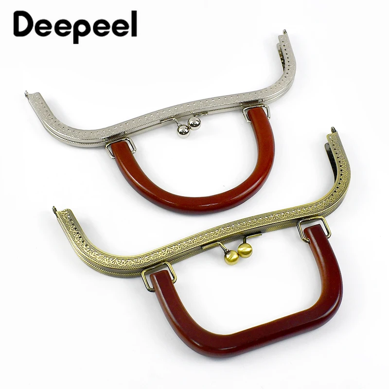 1Pc Deepeel 26cm Metal Purse Frame Wood Bag Handle Kiss Clasp Bags Sewing Bracket Wallet Repair Kit DIY Hardware Accessories