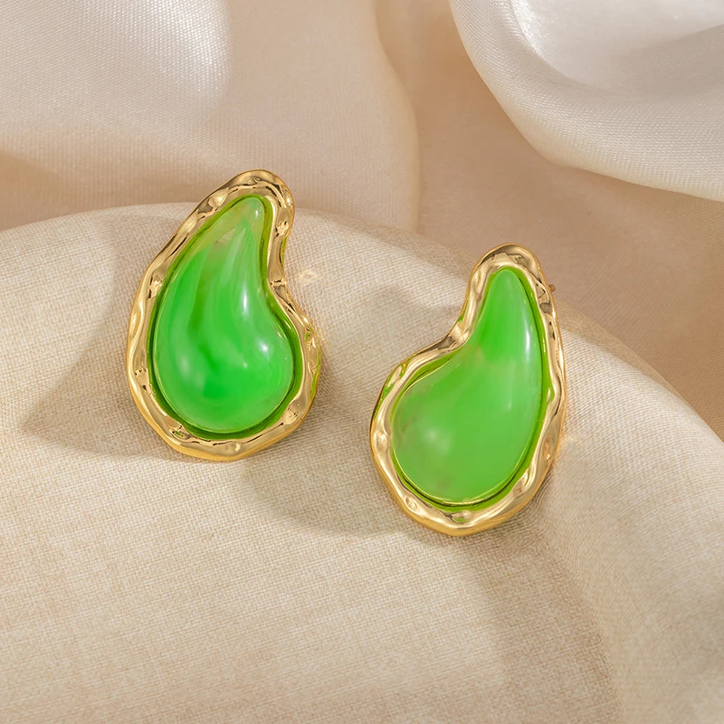 ANENJERY 316L Stainless Steel Texture Waterdrop Stud Earrings For Women Irregular Temperament Vintage Luxury Niche Jewelry Gift